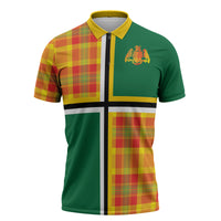 Dominica Creole Day Zipper Polo Shirt Coat Of Arms Madras Plaid Pattern