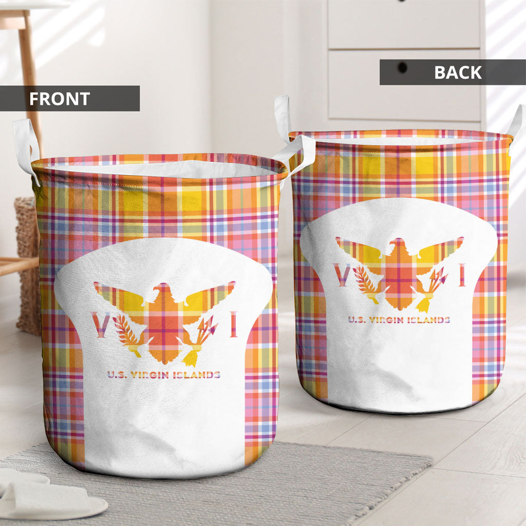 US Virgin Islands Laundry Basket Eagle Madras Pattern