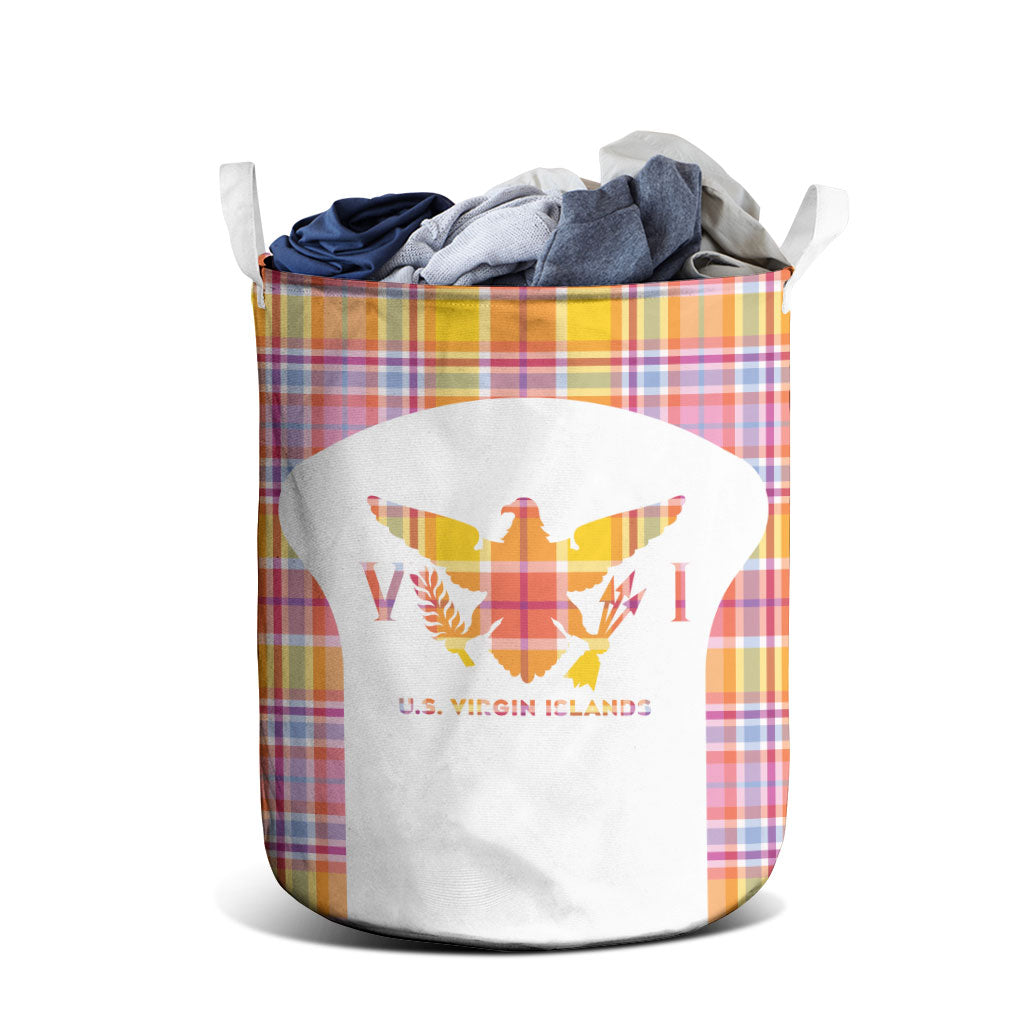 US Virgin Islands Laundry Basket Eagle Madras Pattern