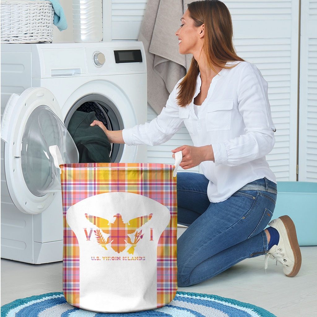 US Virgin Islands Laundry Basket Eagle Madras Pattern
