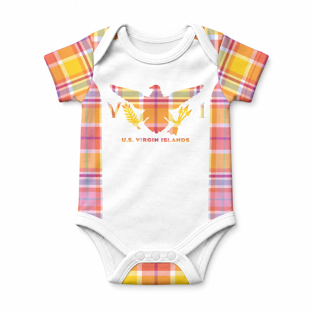 Personalized US Virgin Islands Baby Onesie Eagle Madras Pattern