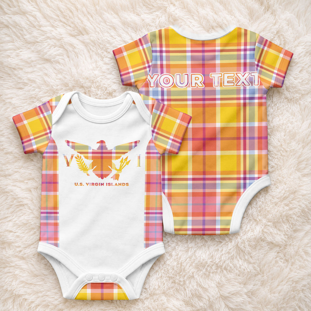 Personalized US Virgin Islands Baby Onesie Eagle Madras Pattern