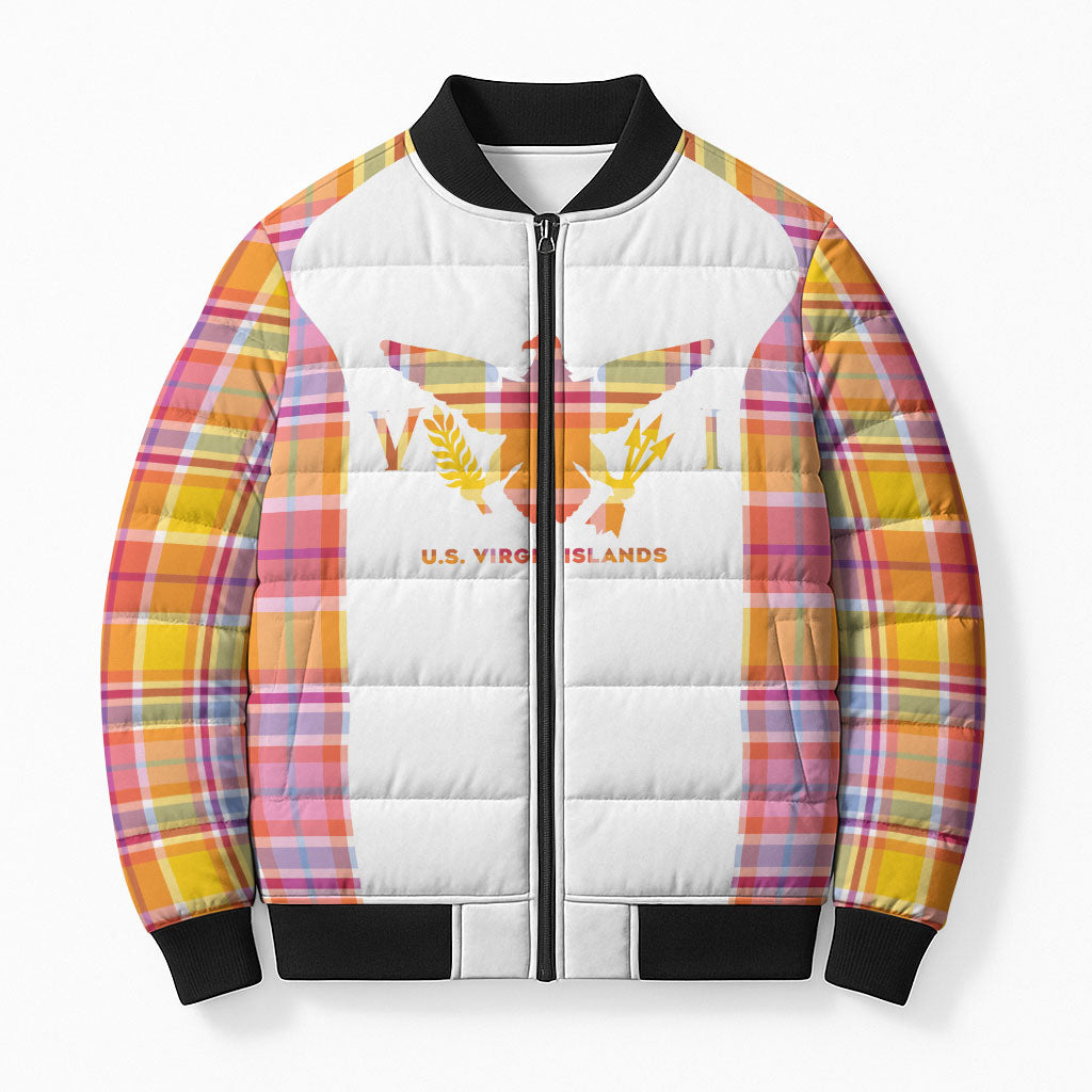 Personalized US Virgin Islands Bomber Puffer Jacket Eagle Madras Pattern