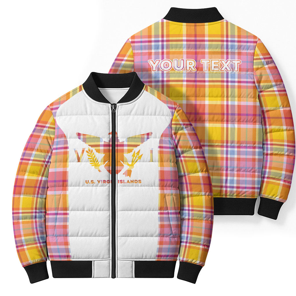 Personalized US Virgin Islands Bomber Puffer Jacket Eagle Madras Pattern