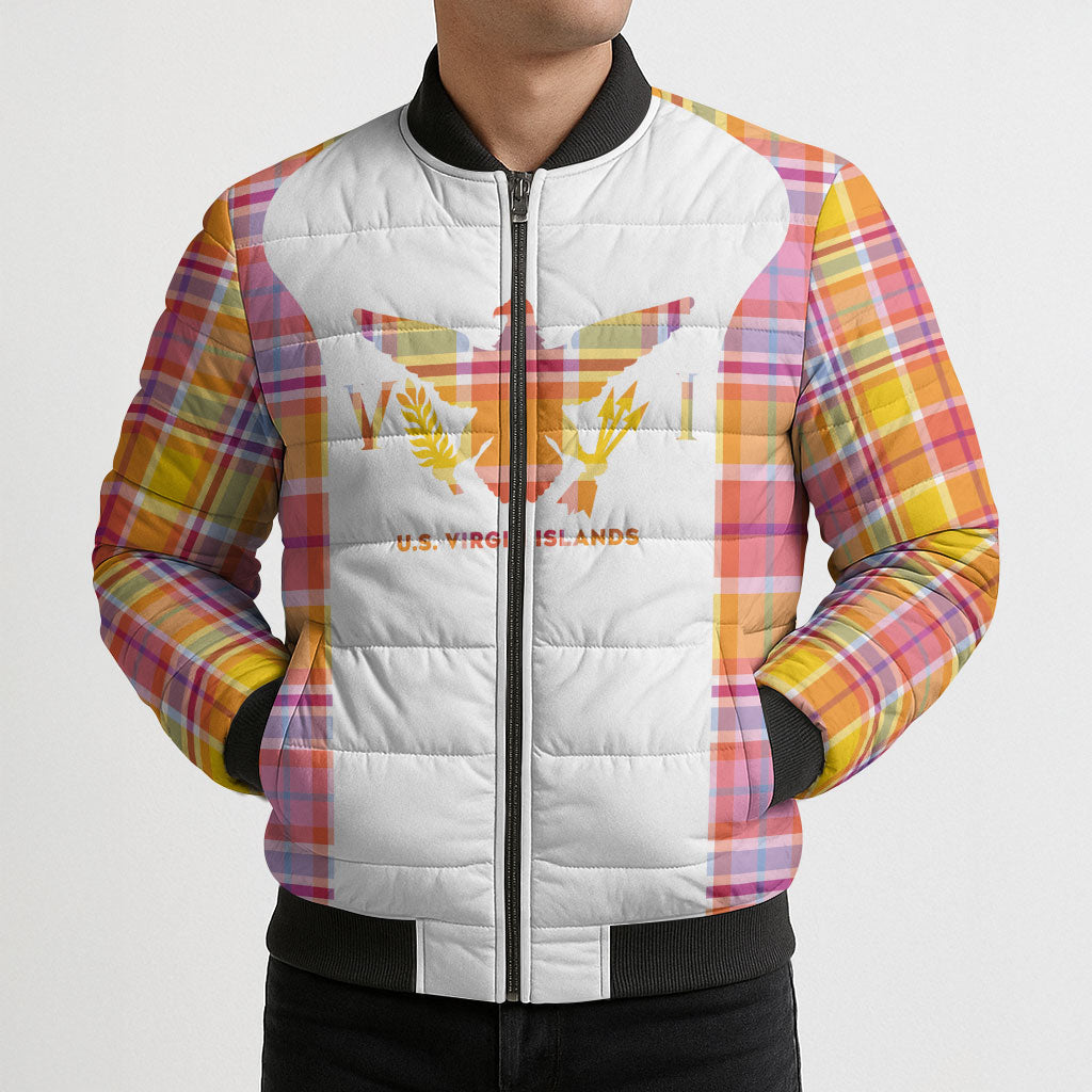 Personalized US Virgin Islands Bomber Puffer Jacket Eagle Madras Pattern