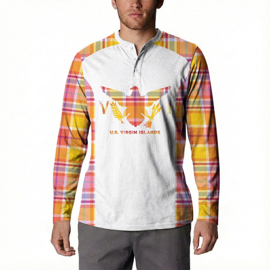 Personalized US Virgin Islands Button Sweatshirt Eagle Madras Pattern