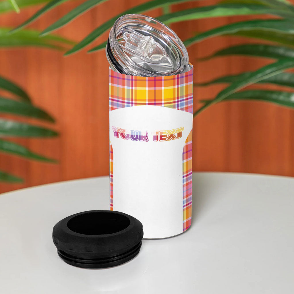 Personalized US Virgin Islands 4 in 1 Can Cooler Tumbler Eagle Madras Pattern