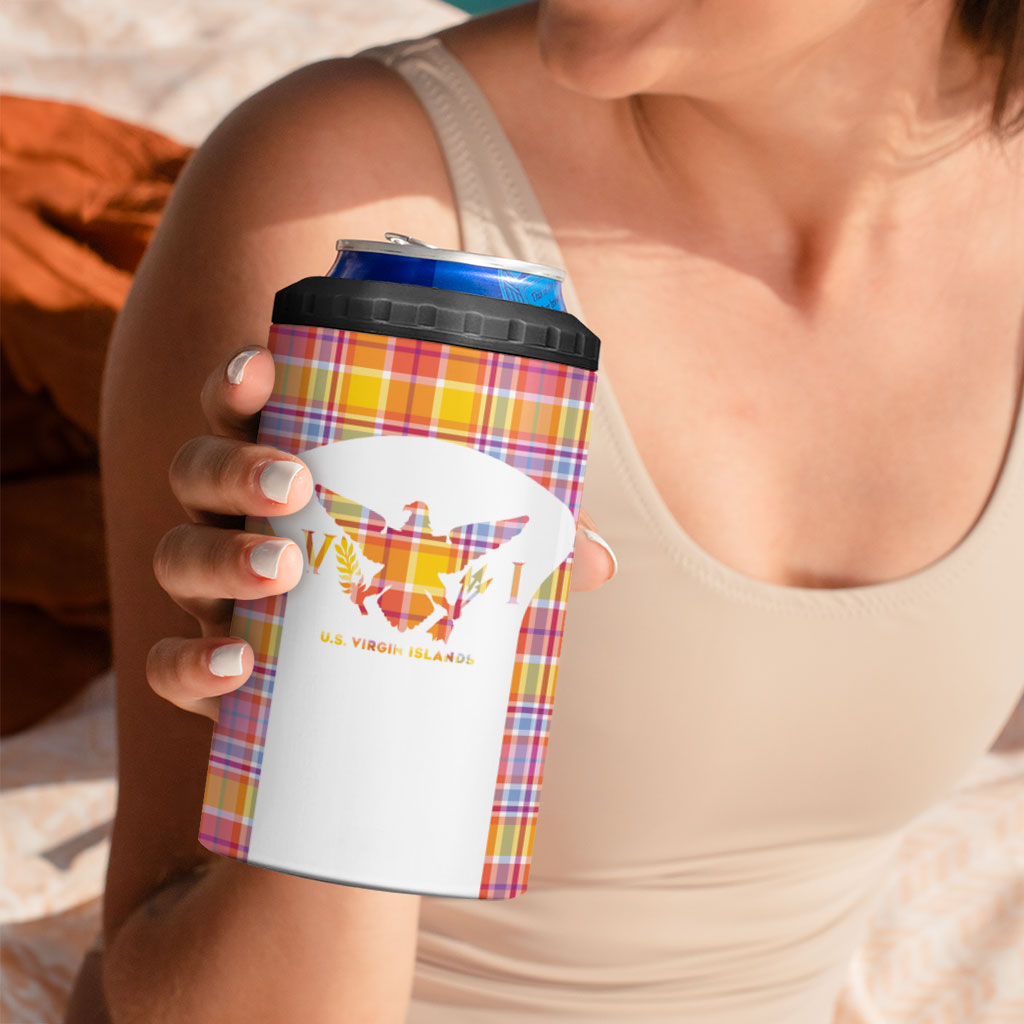 Personalized US Virgin Islands 4 in 1 Can Cooler Tumbler Eagle Madras Pattern
