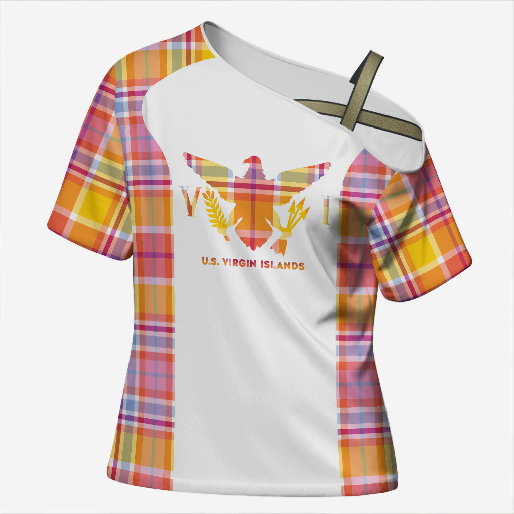 Personalized US Virgin Islands Cross Shoulder Shirt Eagle Madras Pattern