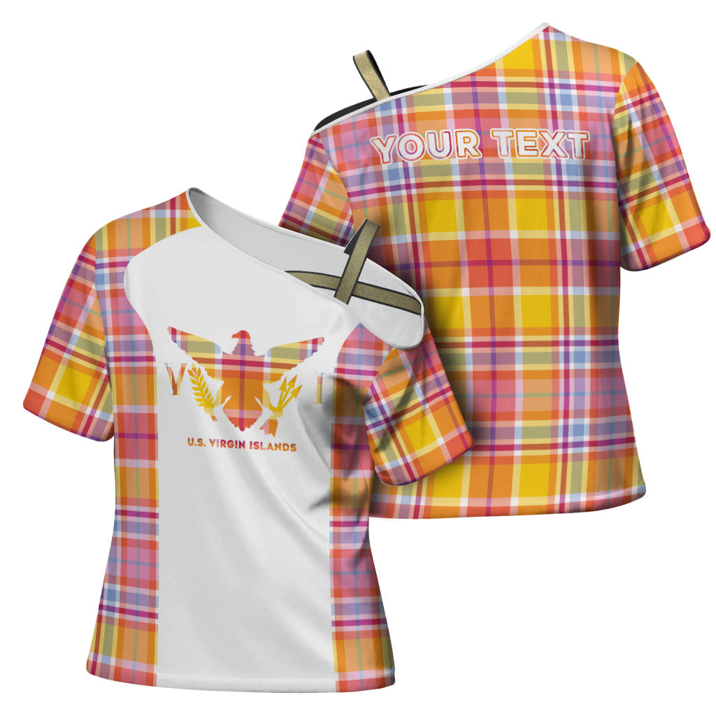 Personalized US Virgin Islands Cross Shoulder Shirt Eagle Madras Pattern