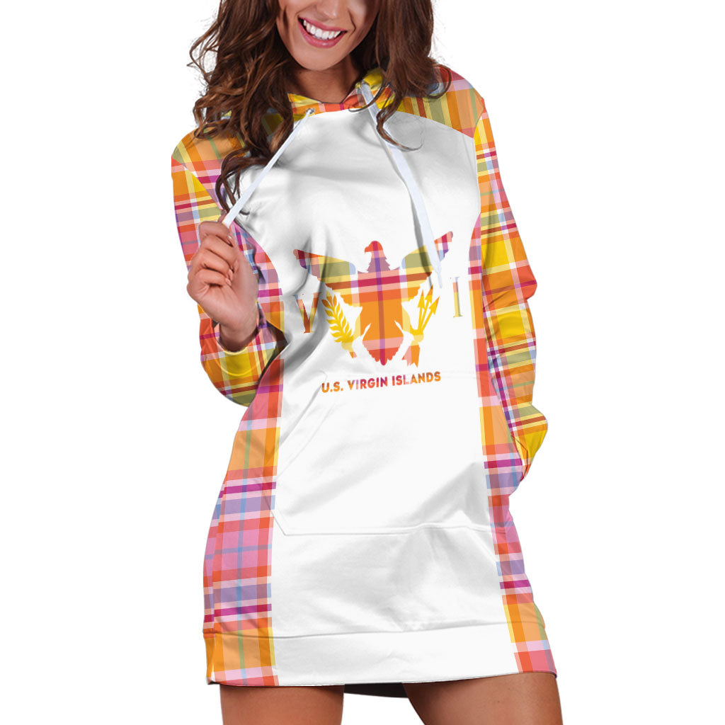 Personalized US Virgin Islands Hoodie Dress Eagle Madras Pattern