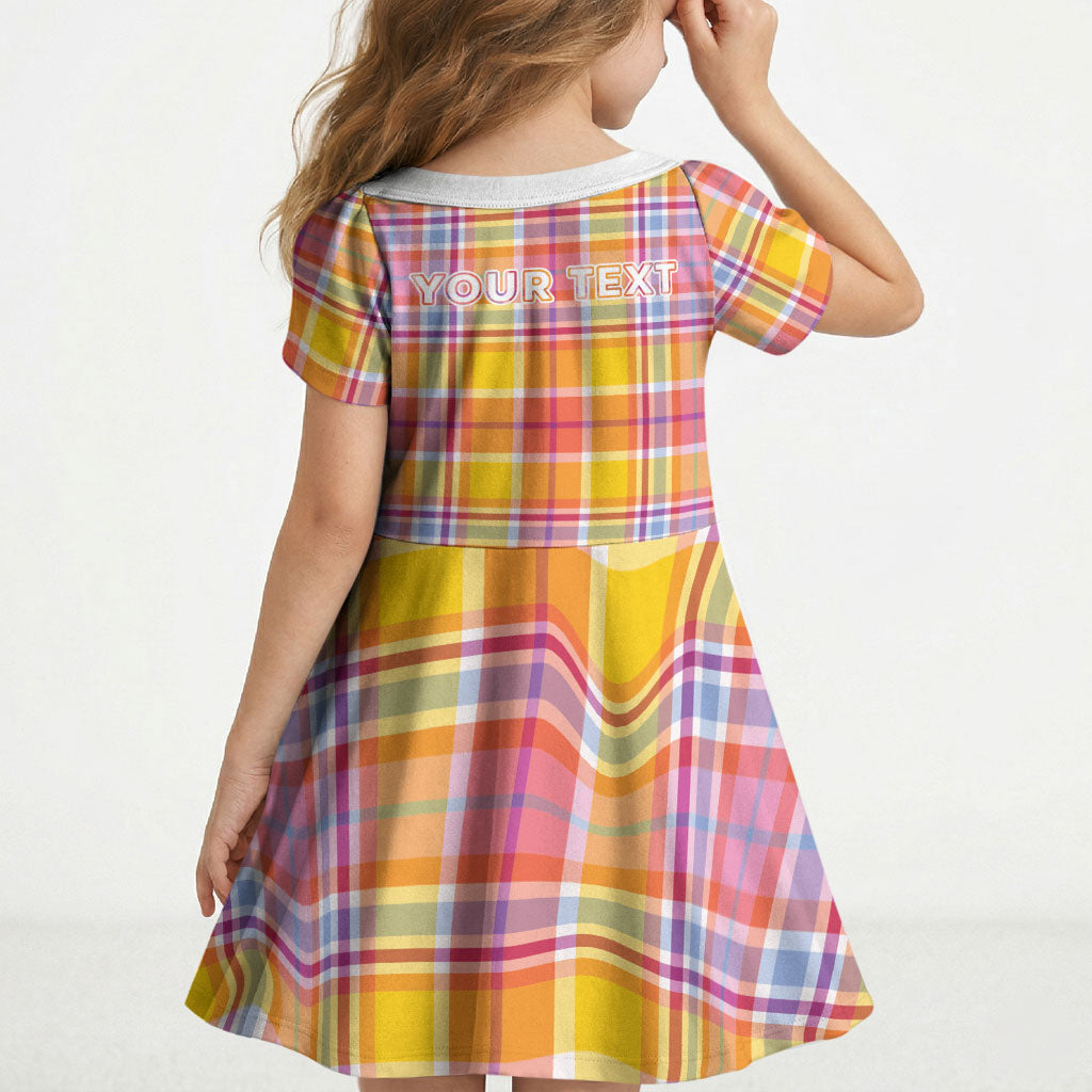 Personalized US Virgin Islands Kid Short Sleeve Dress Eagle Madras Pattern