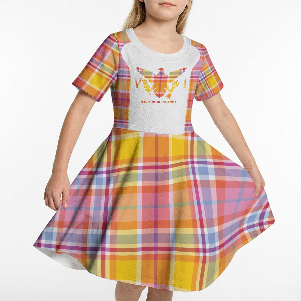 Personalized US Virgin Islands Kid Short Sleeve Dress Eagle Madras Pattern