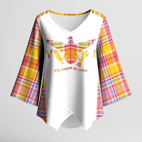Personalized US Virgin Islands Kimono Sleeve Blouse Eagle Madras Pattern