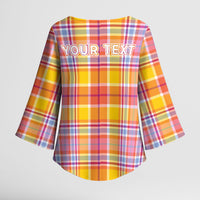 Personalized US Virgin Islands Kimono Sleeve Blouse Eagle Madras Pattern