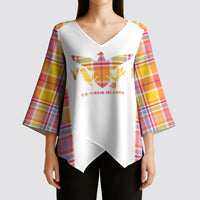 Personalized US Virgin Islands Kimono Sleeve Blouse Eagle Madras Pattern