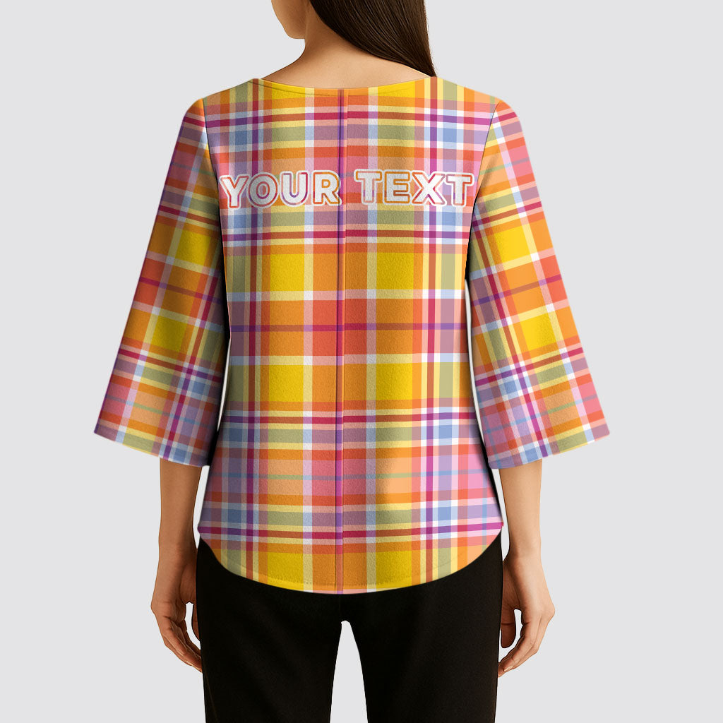 Personalized US Virgin Islands Kimono Sleeve Blouse Eagle Madras Pattern