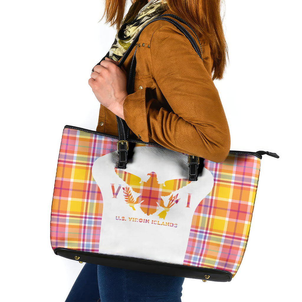 US Virgin Islands Leather Tote Bag Eagle Madras Pattern