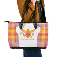 US Virgin Islands Leather Tote Bag Eagle Madras Pattern