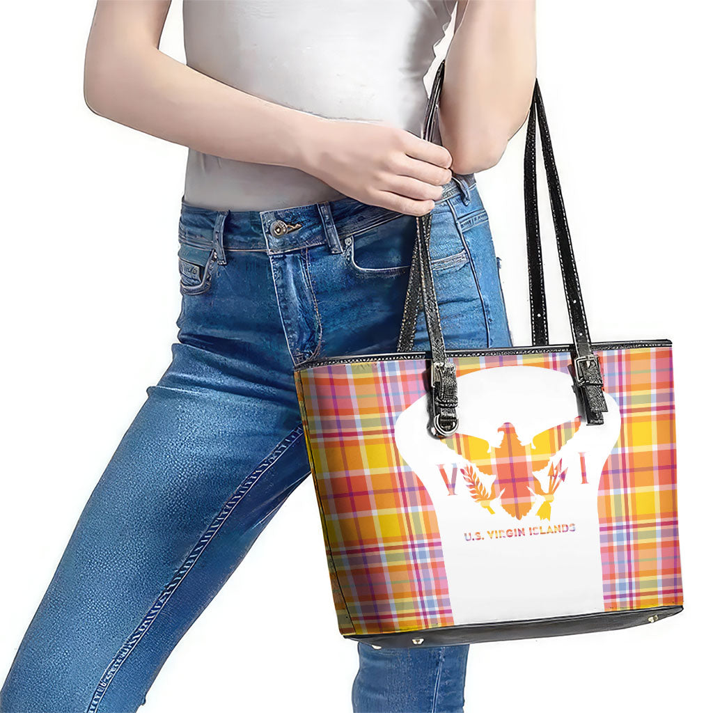 US Virgin Islands Leather Tote Bag Eagle Madras Pattern