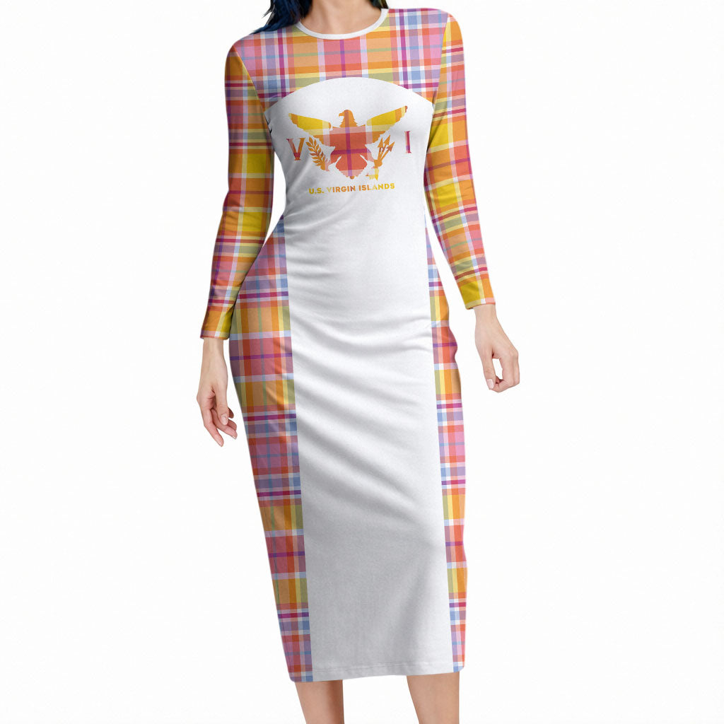 Personalized US Virgin Islands Long Sleeve Bodycon Dress Eagle Madras Pattern
