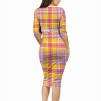 Personalized US Virgin Islands Long Sleeve Bodycon Dress Eagle Madras Pattern