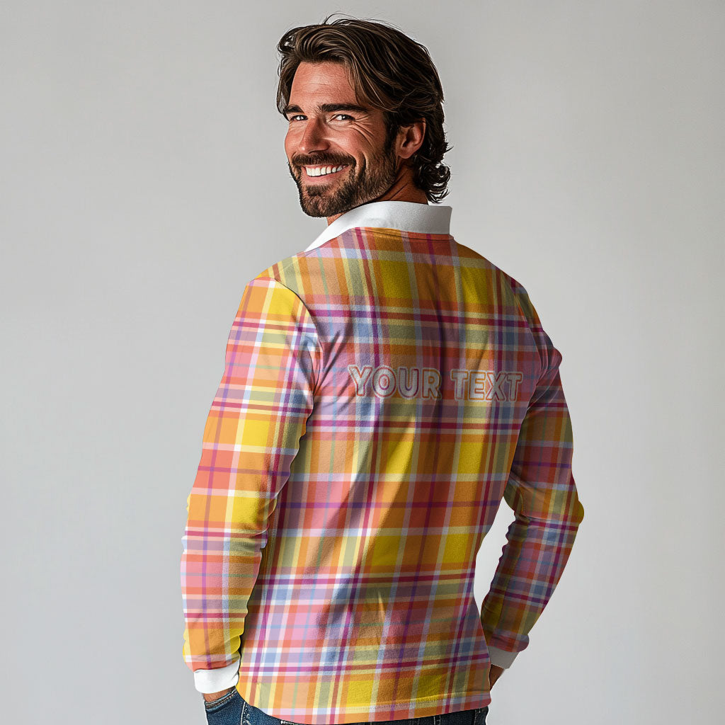 Personalized US Virgin Islands Long Sleeve Polo Shirt Eagle Madras Pattern