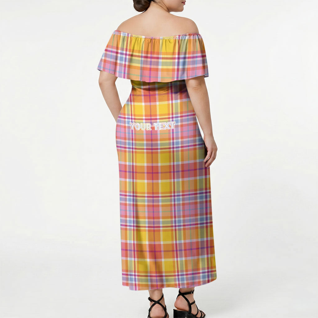 Personalized US Virgin Islands Off Shoulder Maxi Dress Eagle Madras Pattern