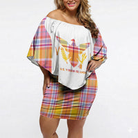 Personalized US Virgin Islands Off Shoulder Short Dress Eagle Madras Pattern