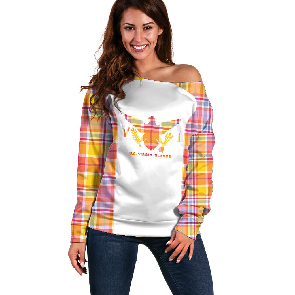 Personalized US Virgin Islands Off Shoulder Sweater Eagle Madras Pattern