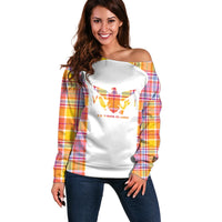 Personalized US Virgin Islands Off Shoulder Sweater Eagle Madras Pattern