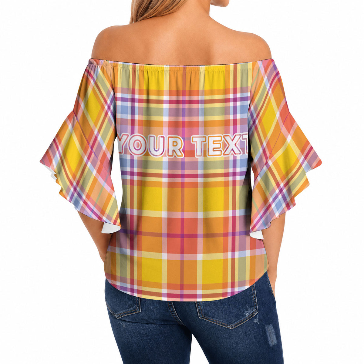 Personalized US Virgin Islands Off Shoulder Wrap Waist Top Eagle Madras Pattern