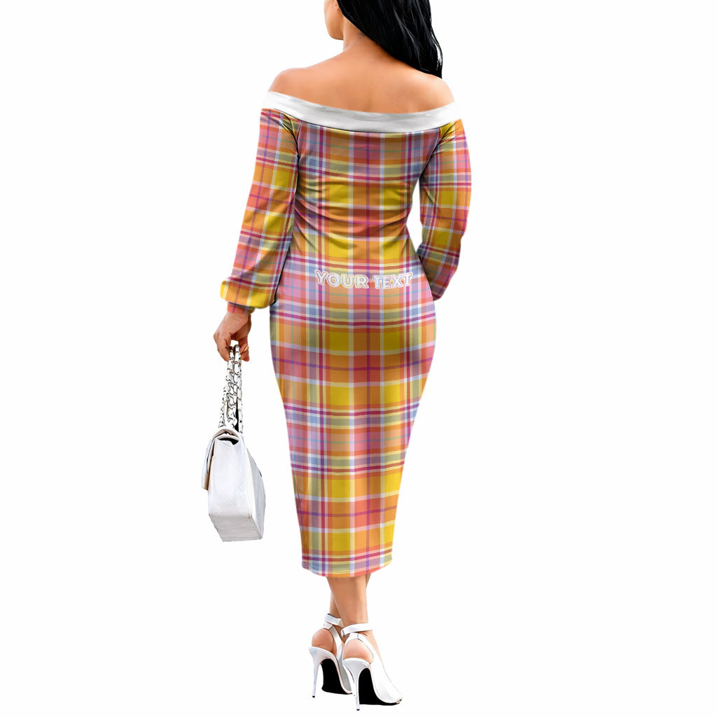 Personalized US Virgin Islands Off The Shoulder Long Sleeve Dress Eagle Madras Pattern