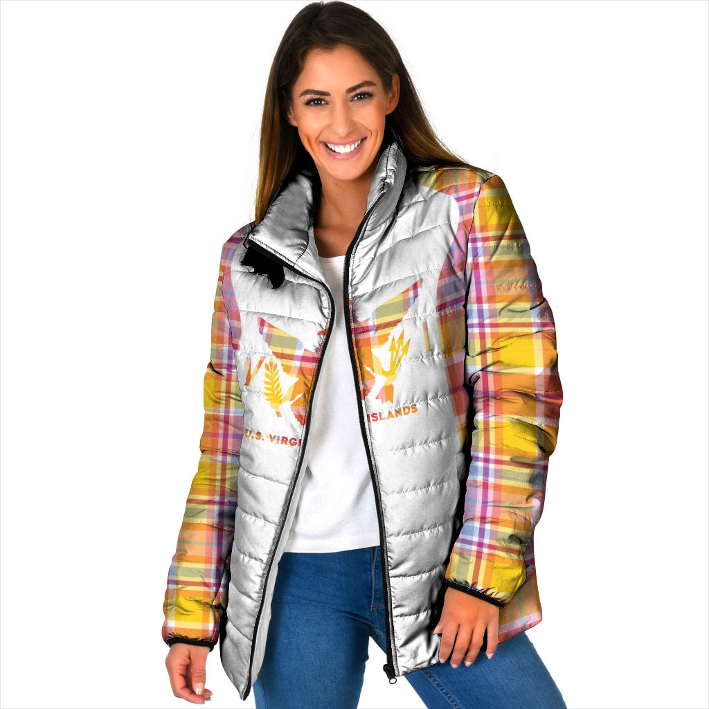 Personalized US Virgin Islands Padded Jacket Eagle Madras Pattern