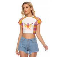 Personalized US Virgin Islands Raglan Cropped T Shirt Eagle Madras Pattern