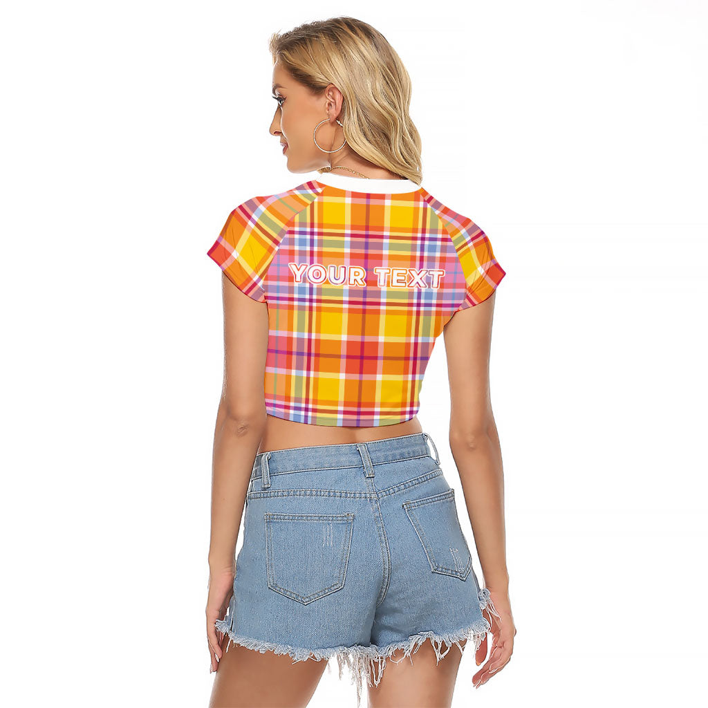 Personalized US Virgin Islands Raglan Cropped T Shirt Eagle Madras Pattern