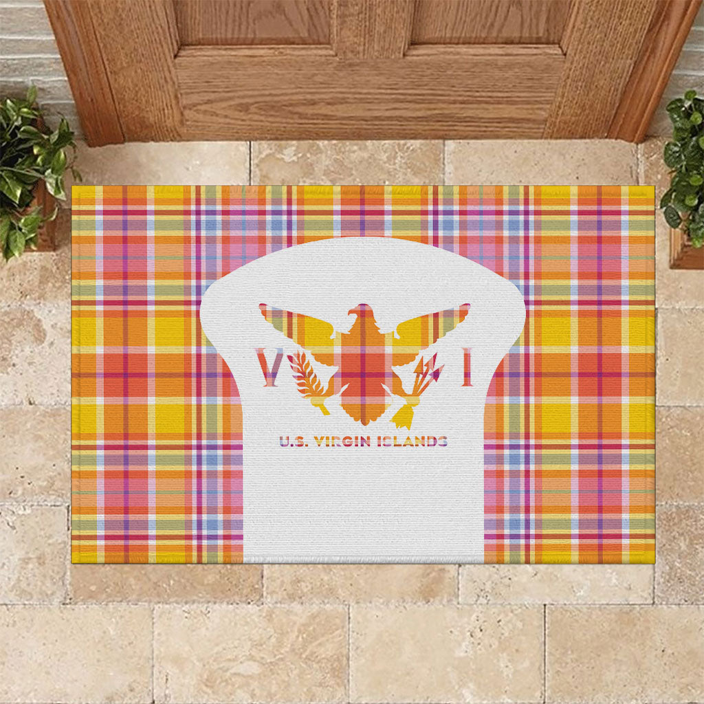 US Virgin Islands Rubber Doormat Eagle Madras Pattern