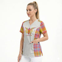 Personalized US Virgin Islands Scrub Top Eagle Madras Pattern