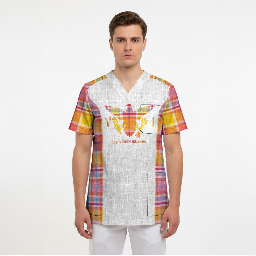 Personalized US Virgin Islands Scrub Top Eagle Madras Pattern