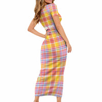 Personalized US Virgin Islands Short Sleeve Bodycon Dress Eagle Madras Pattern