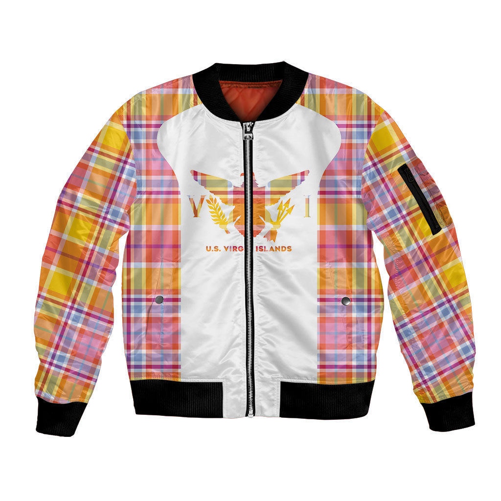 Personalized US Virgin Islands Sleeve Zip Bomber Jacket Eagle Madras Pattern