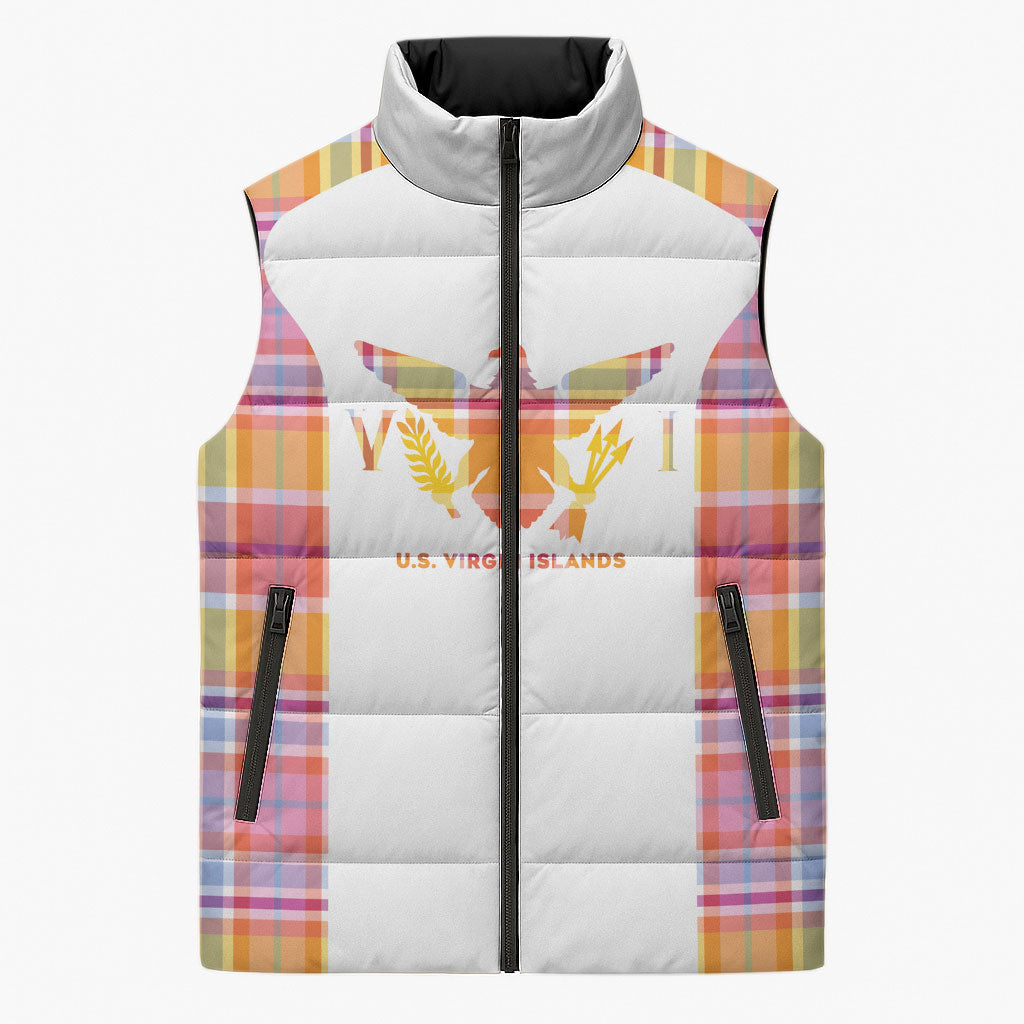 Personalized US Virgin Islands Sleeveless Puffer Jacket Eagle Madras Pattern