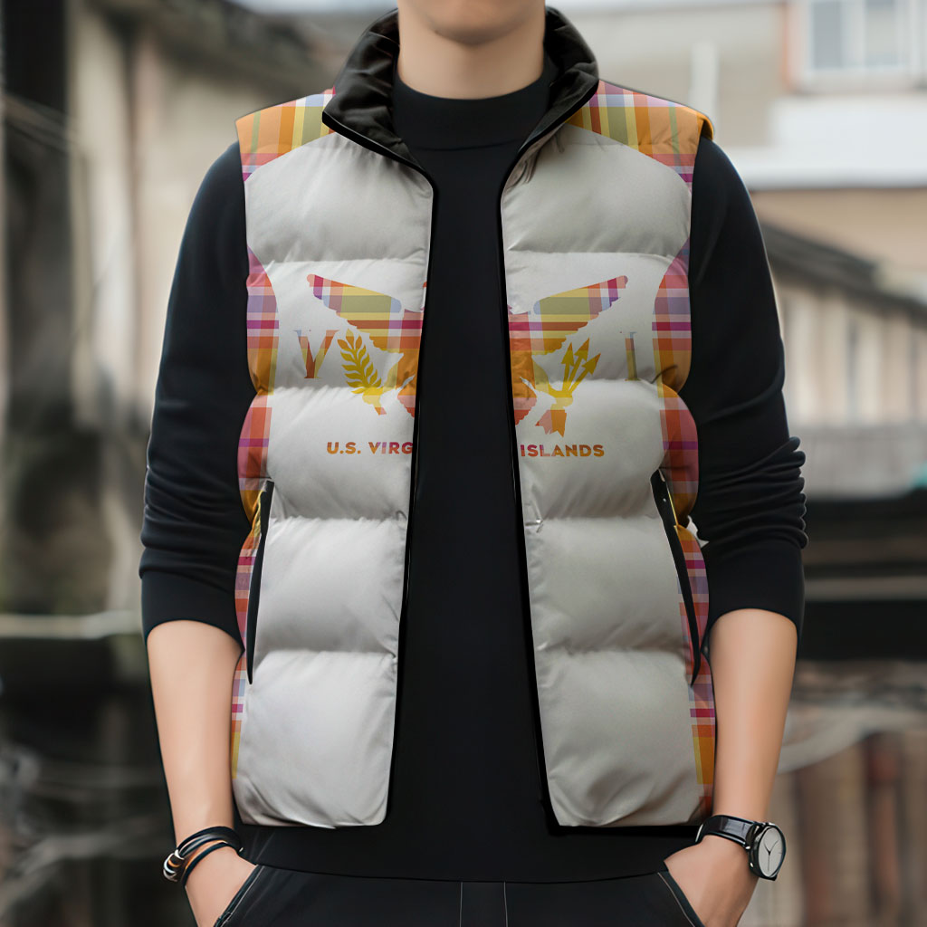 Personalized US Virgin Islands Sleeveless Puffer Jacket Eagle Madras Pattern