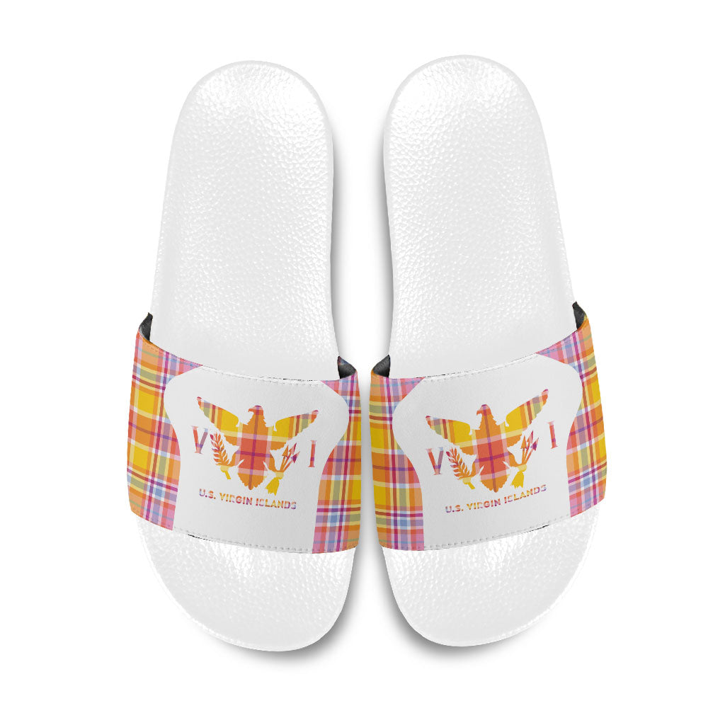 US Virgin Islands Slide Sandals Eagle Madras Pattern