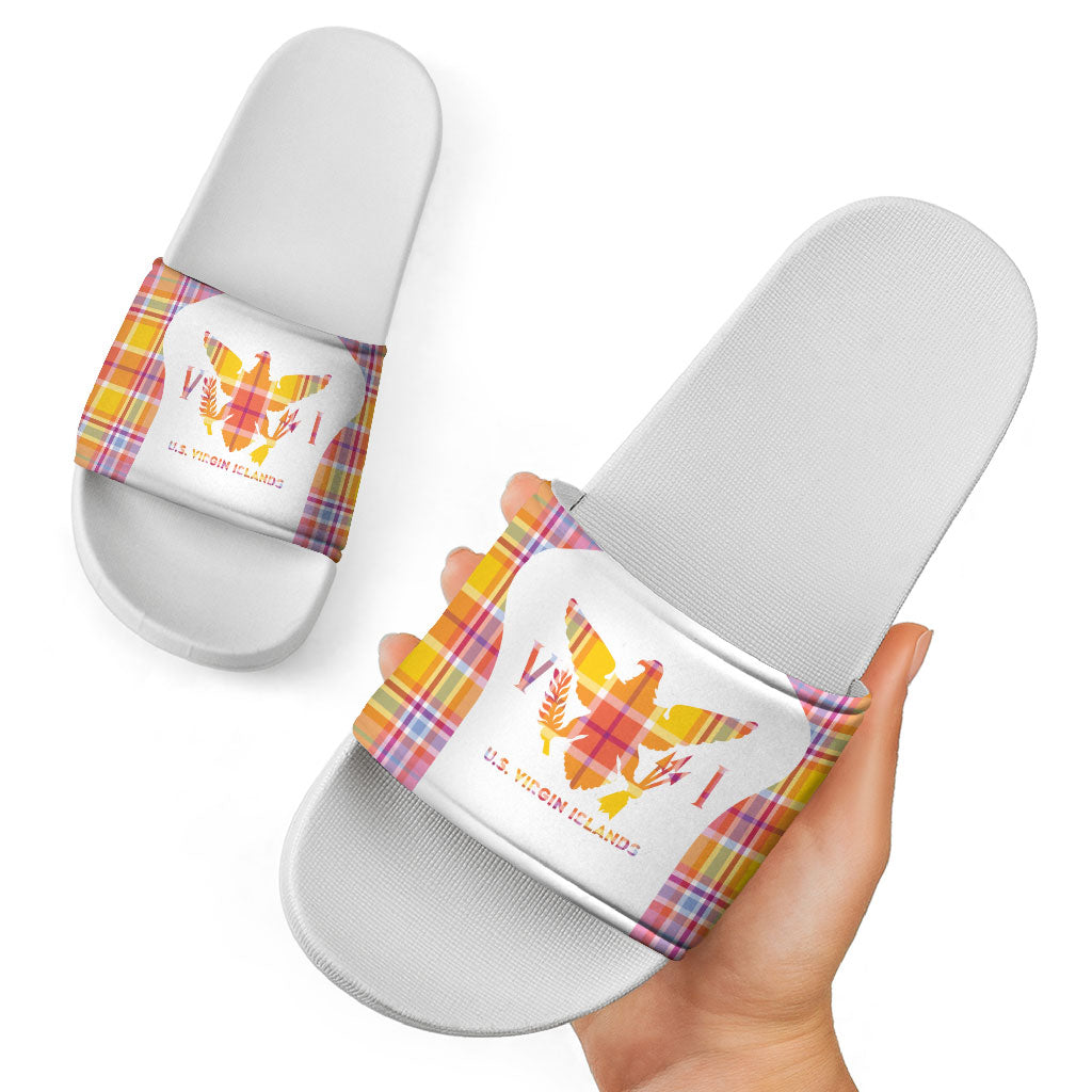 US Virgin Islands Slide Sandals Eagle Madras Pattern