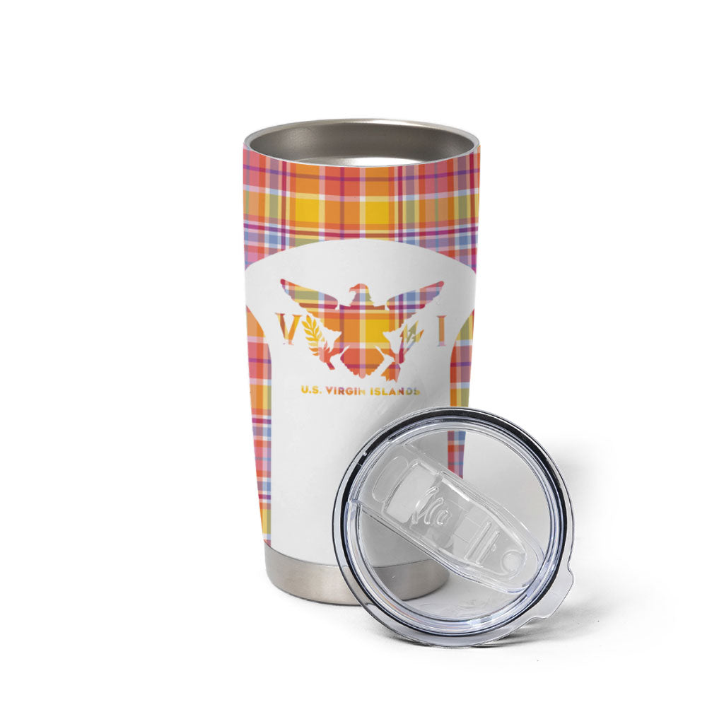 Personalized US Virgin Islands Tumbler Cup Eagle Madras Pattern