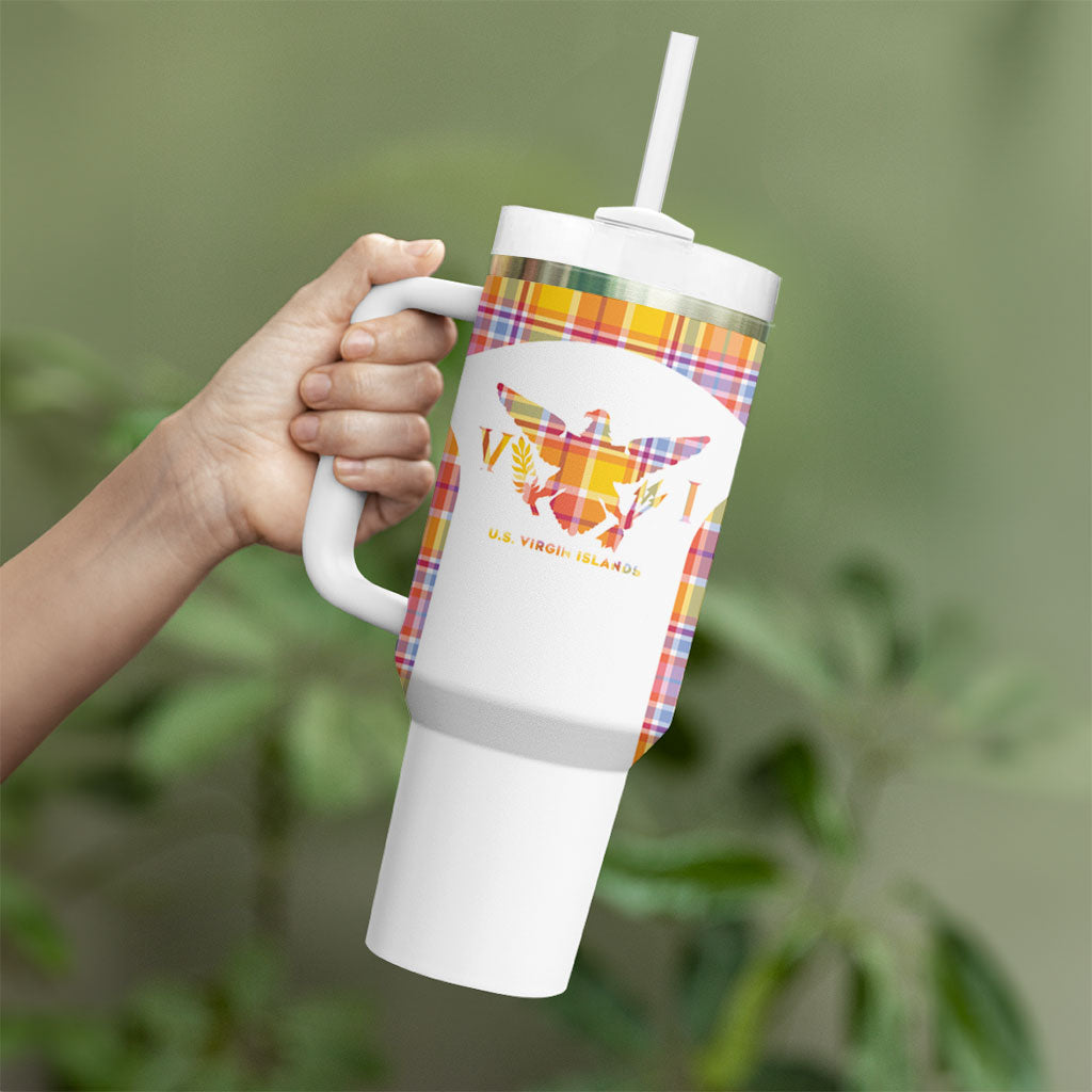 Personalized US Virgin Islands Tumbler With Handle Eagle Madras Pattern