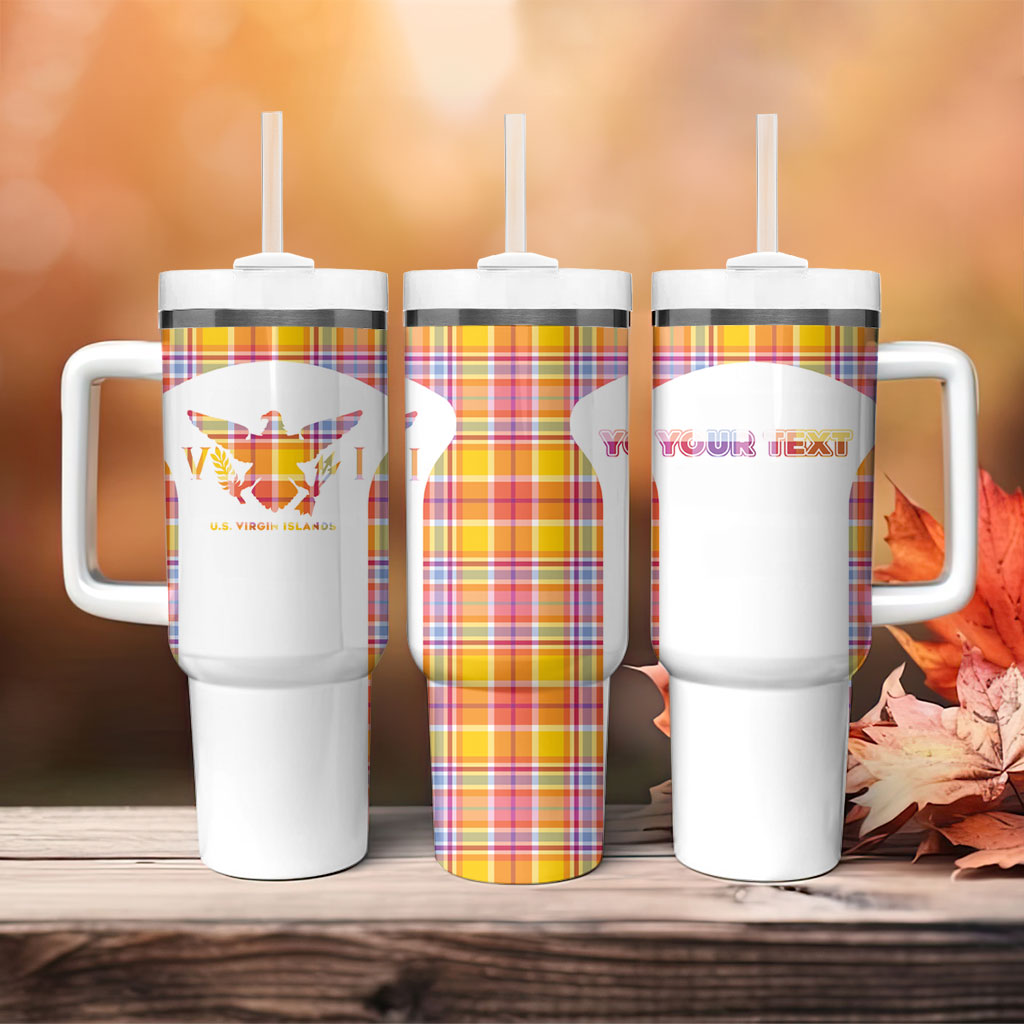 Personalized US Virgin Islands Tumbler With Handle Eagle Madras Pattern
