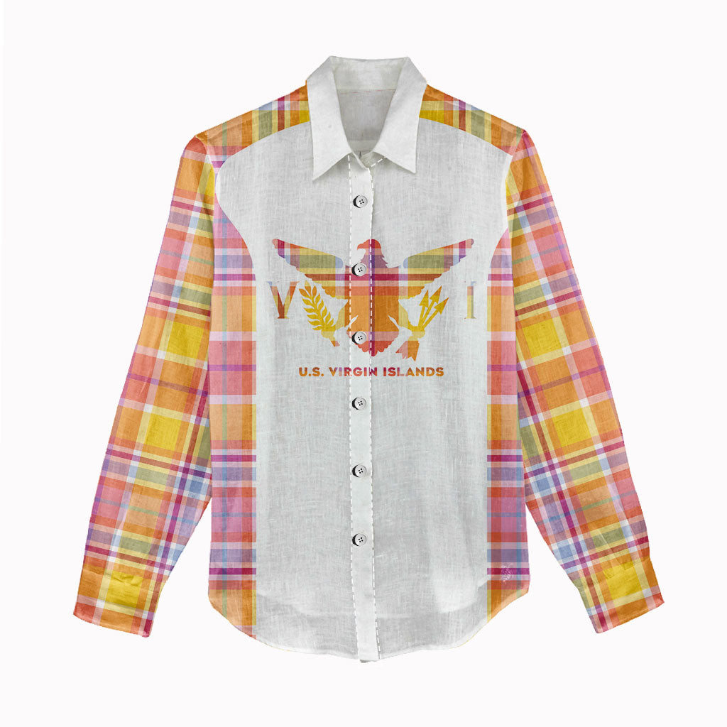 Personalized US Virgin Islands Women Casual Shirt Eagle Madras Pattern