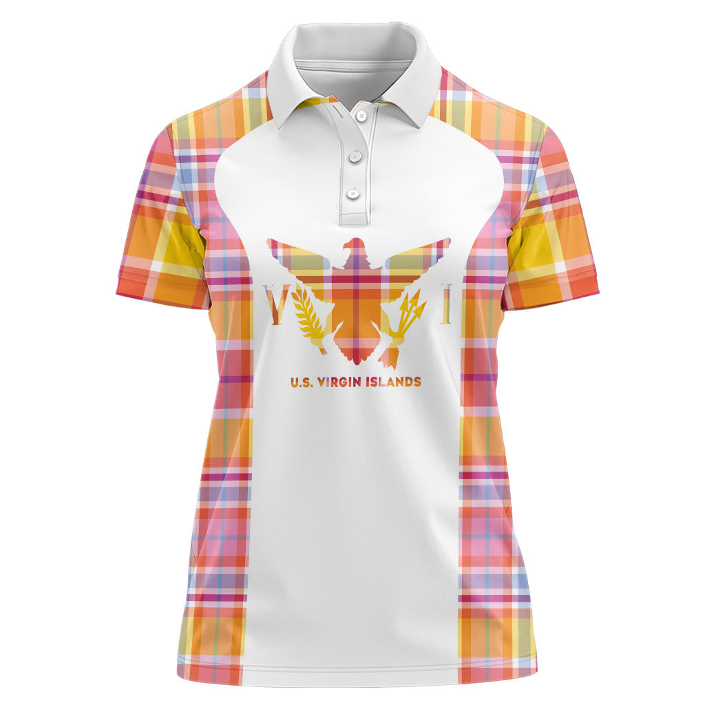 Personalized US Virgin Islands Women Polo Shirt Eagle Madras Pattern
